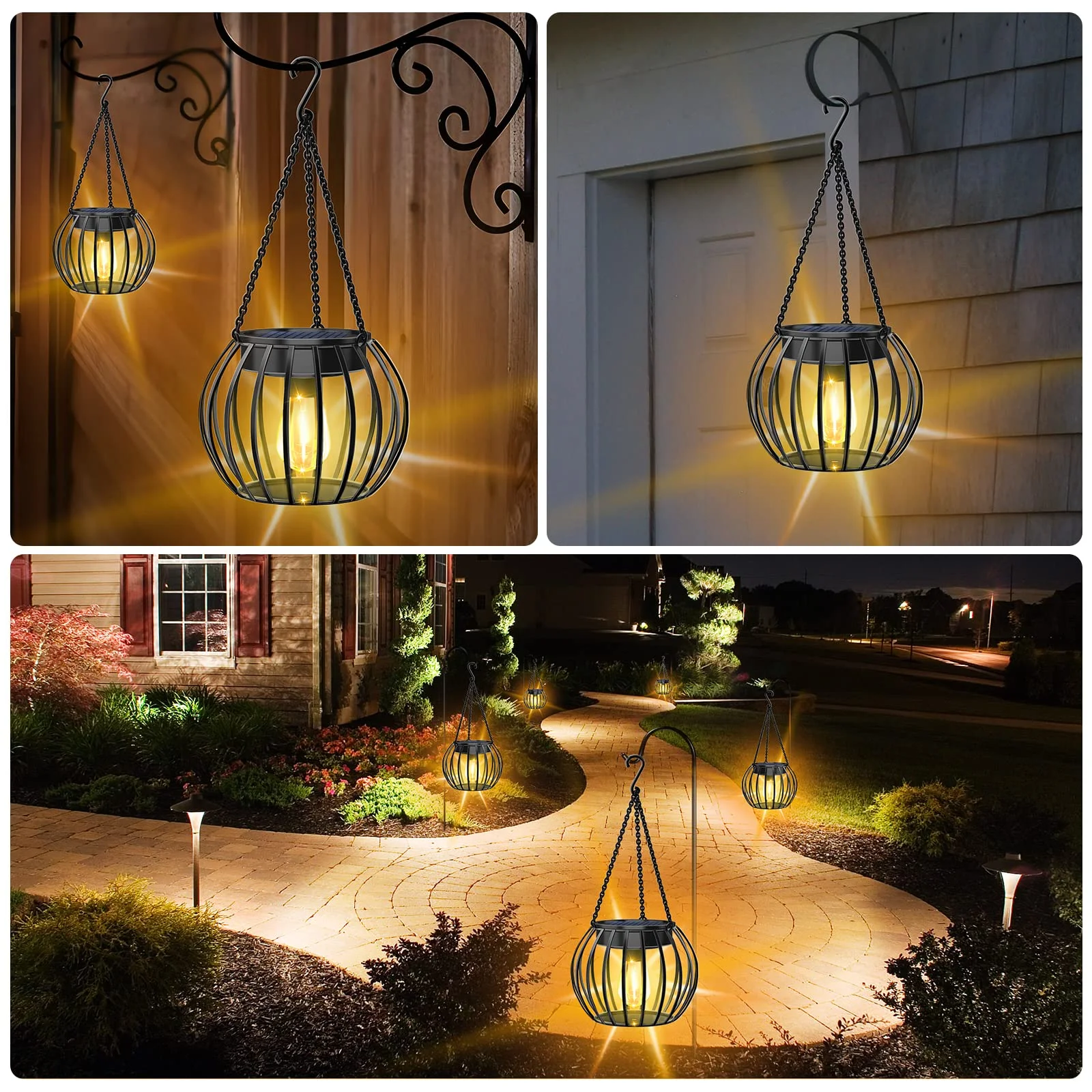 COCOBELA 2Pack Solar Outdoor Lights Upgraded Hanging Solar Lantern Metal Solar Lights Outdoor Waterproof Lanterns Decorative Outdoor Lights Solar Powered Tree Lantern for Garden Yard Patio Pathway 3